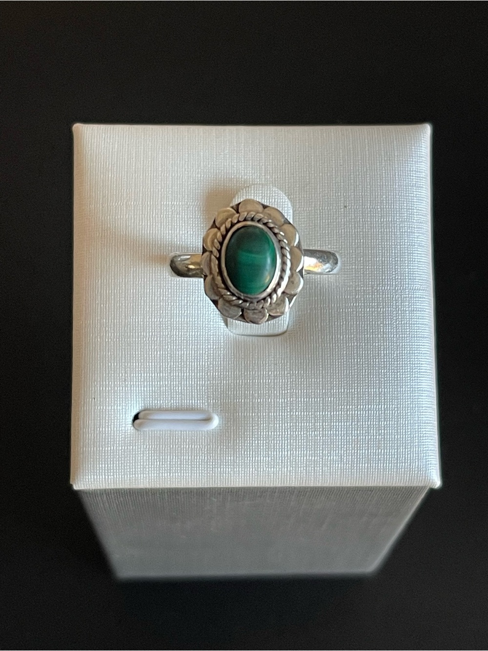 925 Sterling Silver Green malachite Floral Halo Ring